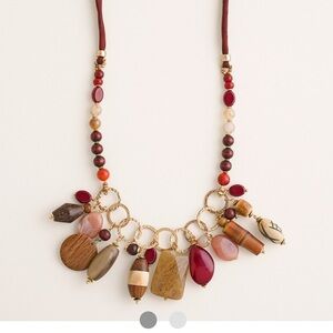 NWT Chico’s Cherry Colored Charm Necklace 35” with 4” Extender